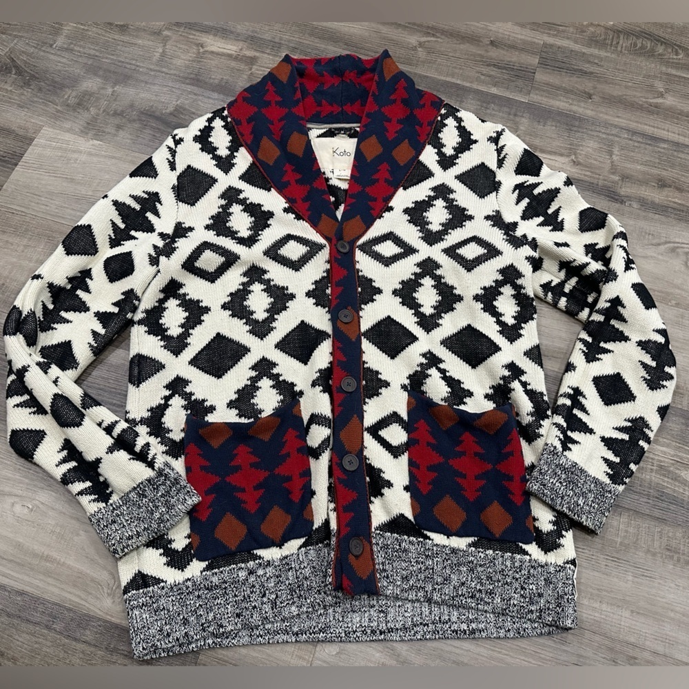 Koto Southwestern Aztec Knit Cardigan Sweater
